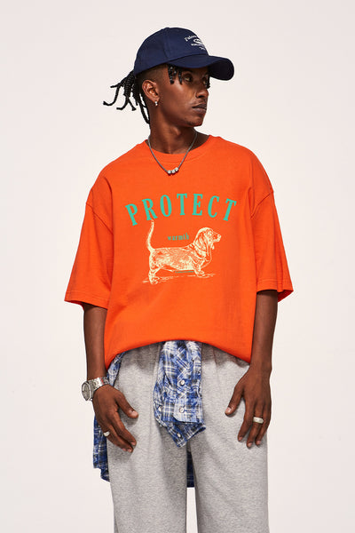 Camiseta Suelta Estampada con Diseño de Perro para Hombre - Image 10