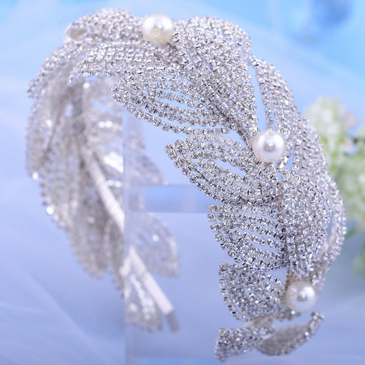 Diadema Nupcial de Hojas con Cristales - Tocado Artesanal para Novia - Image 2