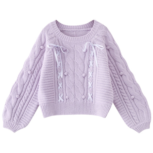 Suéter Tejido Morado Holgado para Mujer con Detalle de Cinta - Image 10