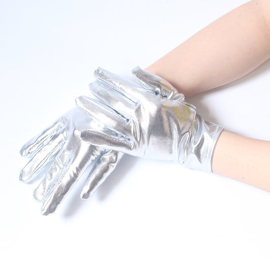 Guantes de Cuero Cortos Punk Brillantes para Mujer