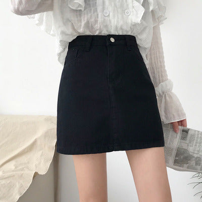 Falda Denim Negra Cintura Alta Corte A