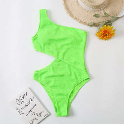 Traje de Baño Mujer Una Pieza Hombro Descubierto Color Sólido - Image 7