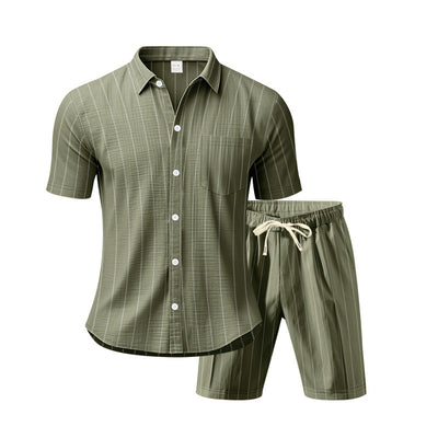 Conjunto de Dos Piezas: Camisa Jacquard a Rayas y Shorts para Playa - Image 14