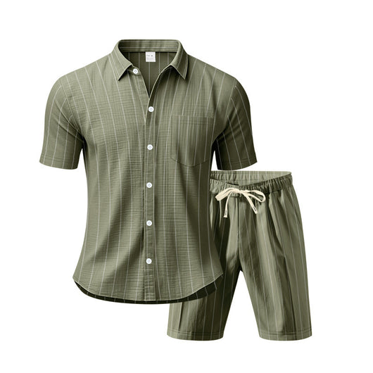Conjunto de Dos Piezas: Camisa Jacquard a Rayas y Shorts para Playa - Image 14
