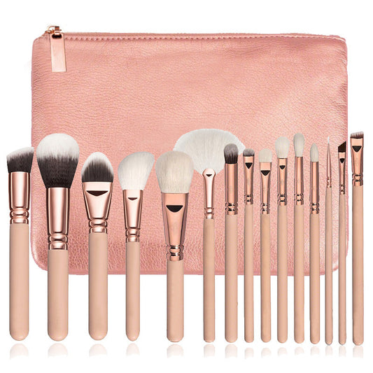 Set de 15 Brochas de Maquillaje Rose Gold con Estuche