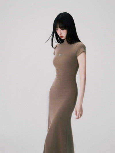 Vestido Entallado de Punto con Cuello Medio y Manga Corta para Mujer - Image 15