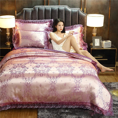 Juego de Cama Jacquard Satén Seda con Encaje - 4 Piezas - Image 33