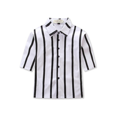 Camisa de Manga Larga a Rayas Verticales Blancas y Negras - Image 8