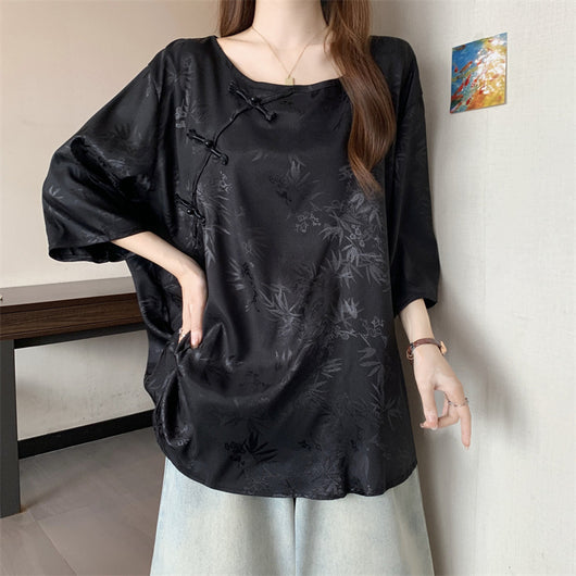 Blusa Vintage con Jacquard y Botones Estilo Chino - Image 26