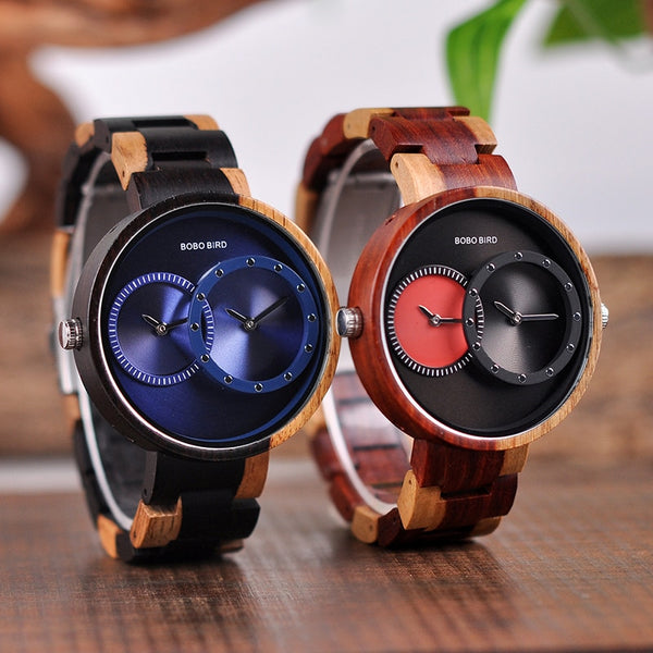 Reloj de Madera BOBO BIRD para Hombre - Doble Zona Horaria