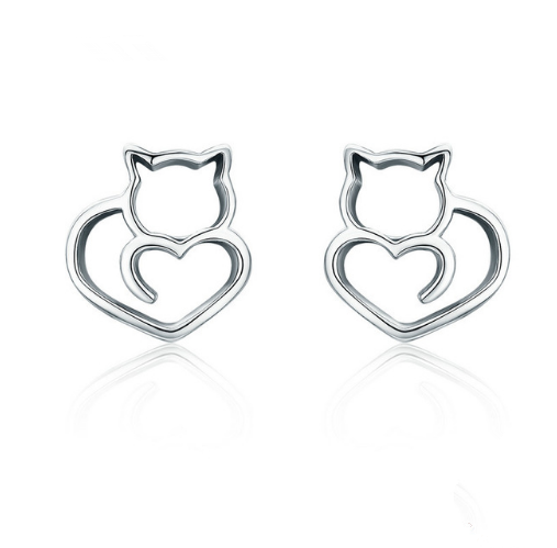 Aretes de Plata Gato Hueco Mujer Plata 925
