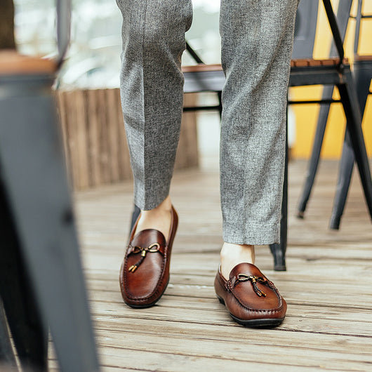 Zapatos Casuales Británicos de Cuero Genuino sin Cordones