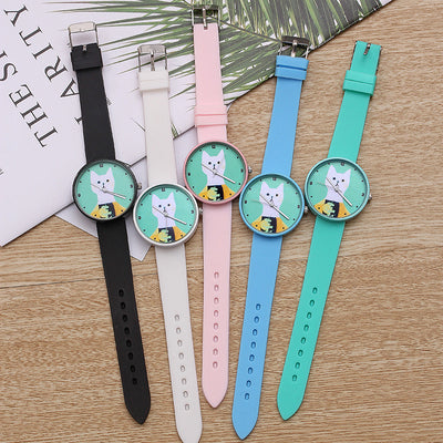 Reloj de Gato Blanco de Silicona para Mujer
