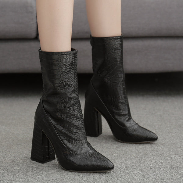 Botas Tacón Alto con Patrón de Piedras para Mujer