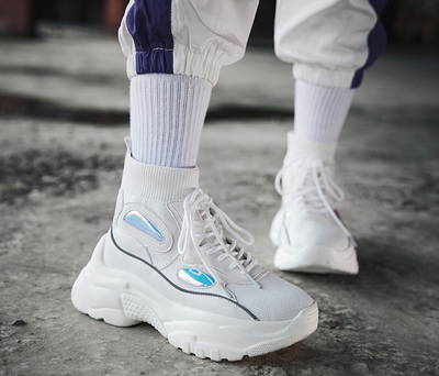 Zapatillas Deportivas Plataforma para Pareja - Tejido Volador Blanco con Suela Gruesa - Image 7