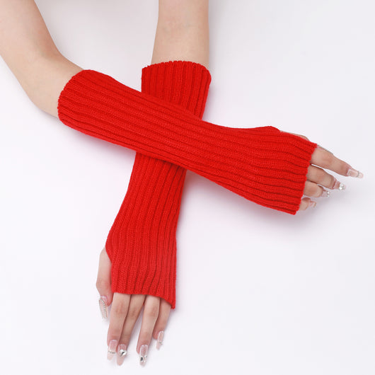 Guantes Largos Rayados de Lana para Otoño e Invierno - Mangas Calentadoras sin Dedos - Image 19