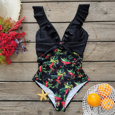 Traje de Baño Mujer Halter con Volantes y Estampado Minimalista - Image 10