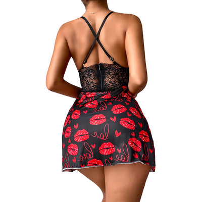 Falda Pijama de Encaje con Estampado de Labios para uso en Ecuador - Image 8