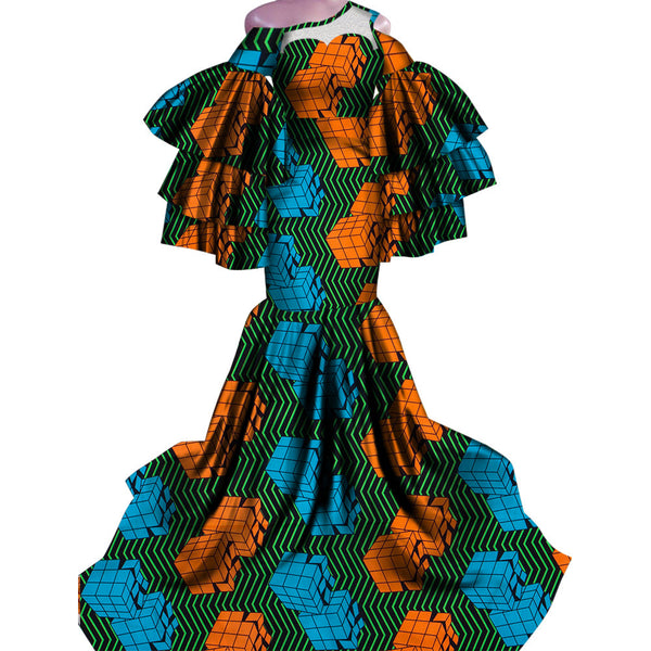 Vestido Largo Estampado Africano con Corte Sirena