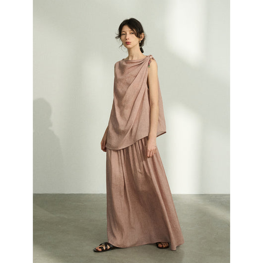 Falda Plisada Tencel Lino Efecto Desteñido con Volumen - Elegancia Moderna para Mujer - Image 5