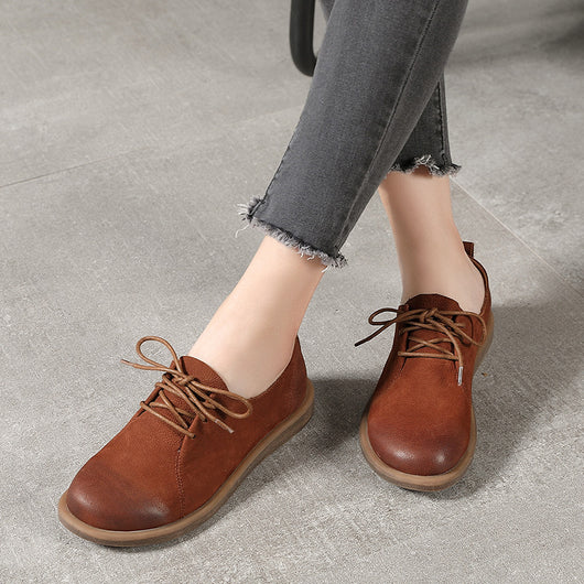 Zapatos de Cuero Estilo Retro con Cordones y Punta Redonda - Image 4