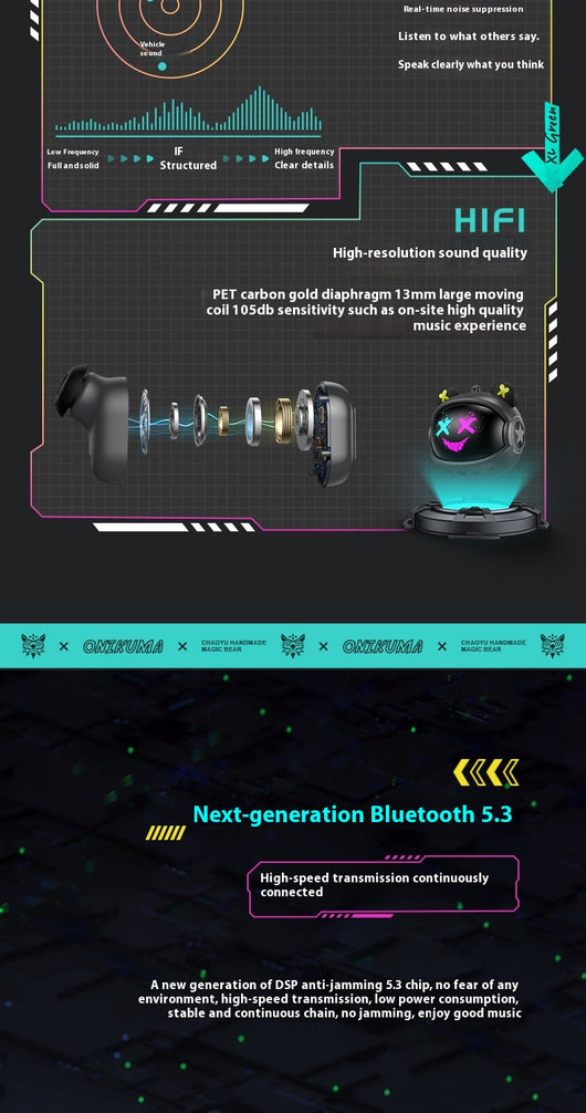 Auriculares Gaming Inalámbricos Star Magic Bear - Bluetooth In-ear con Descompresión para E-sports - Image 15