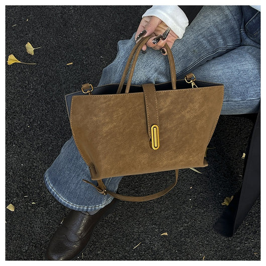 Bolsa Tote Minimalista de Alta Capacidad con Acabado Ante Retro - Image 25