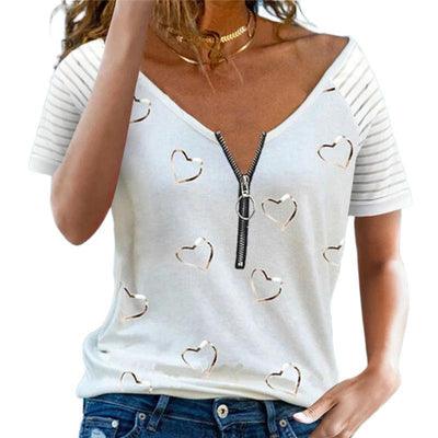 Playera Casual con Cuello V y Cierre Frontal Estampada - Image 7