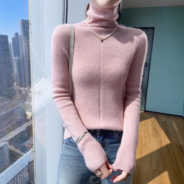 Suéter de Cuello Alto Tejido en Lana para Otoño e Invierno - Ajuste Slim