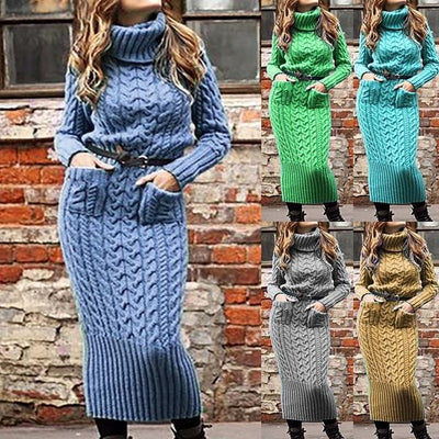 Vestido Suéter Cuello Alto con Bolsillos en Punto Tejido - Image 7