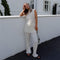 Conjunto Elegante Mujer: Pantalón Plisado Blanco y Playera Cuello Redondo