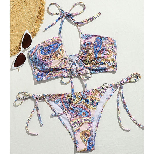 Bikini Floral Ajustable con Espalda Descubierta y Cordones - Image 10