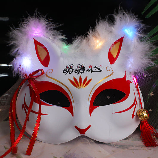 Máscara Luminosa de Zorro y Gato Bifronte con Plumas - Image 14
