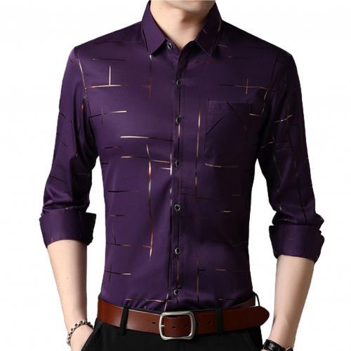 Camisa Slim Fit de Hombre con Cuello Solapa y Rayas Manga Larga - Image 2