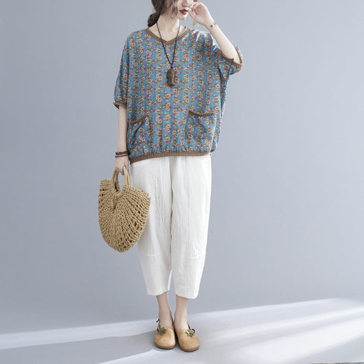 Blusa Estampada Escote V Manga Corta para Mujer - Image 3