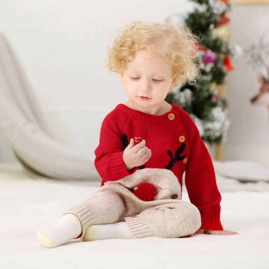 Pijama navideño unisex con estampado de reno para niños y niñas