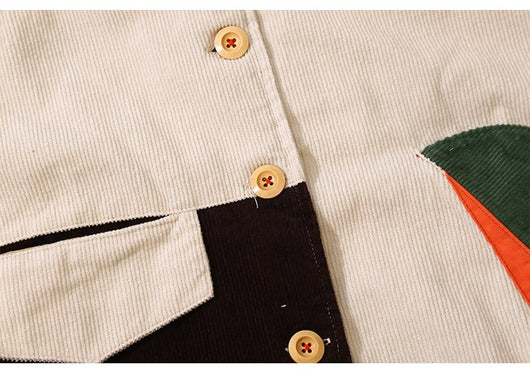 Chaqueta Corduroy Retro Japonesa con Cuello Muñeca y Costuras Contrastadas - Image 11