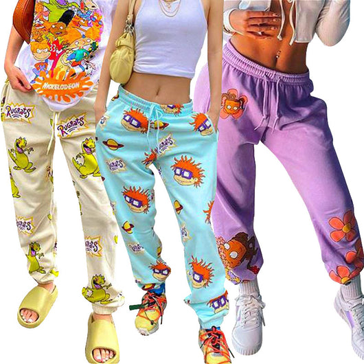 Pantalones Deportivos Holgados con Estampado y Cordón Ajustable