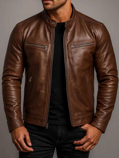Chaqueta de Cuero PU para Motociclista con Cuello Alzado - Image 10