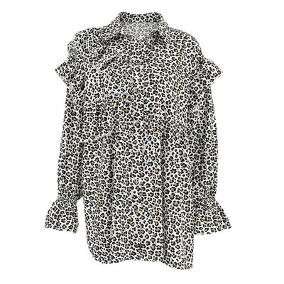 Blusa Leopardo con Volantes Manga Larga para Mujer - Image 5