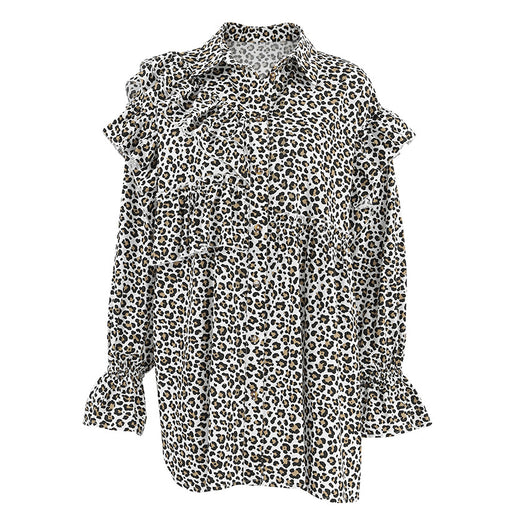 Blusa Leopardo con Volantes Manga Larga para Mujer - Image 5