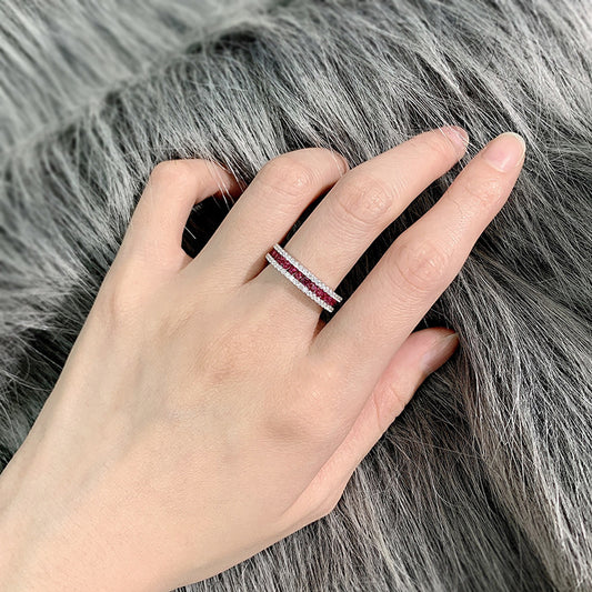 Anillo Redondo Plata con Incrustaciones Rojo