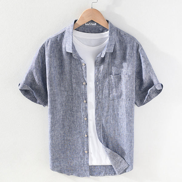 Camisa de Lino Casual para Hombre con Cuello Cuadrado