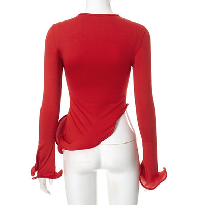 Blusa Larga con Volantes Tridimensionales y Cuello Redondo - Image 14