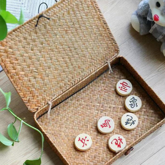 Caja Organizadora Tejida en Paja Natural para Dormitorio y Escritorio