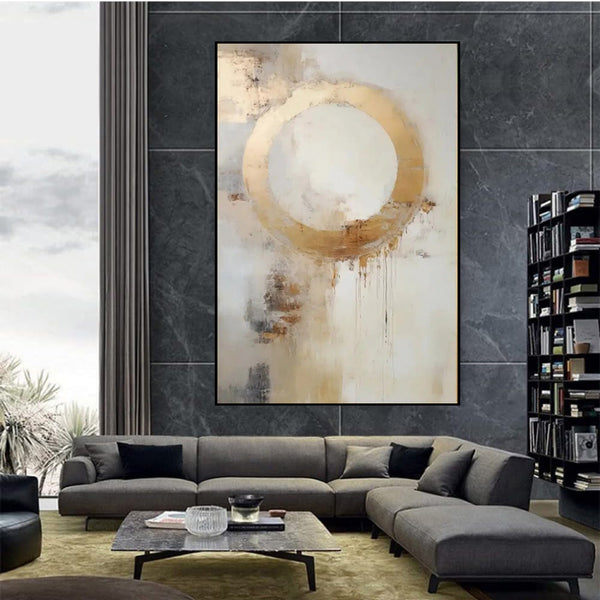 Cuadro Abstracto Moderno Círculo Dorado - Pintura al Óleo Artesanal sin Marco