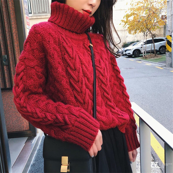 Suéter Cuello Alto Tejido Suelto Estilo Relajado con Textura Gruesa