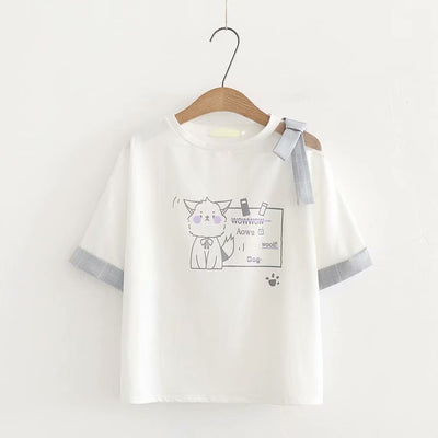 Playera Corta de Gato Adorable para Primavera y Verano