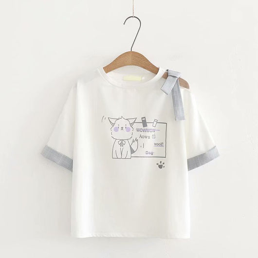 Playera Corta de Gato Adorable para Primavera y Verano