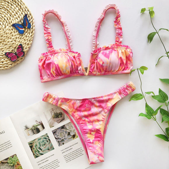Bikini con Escote V y Volantes